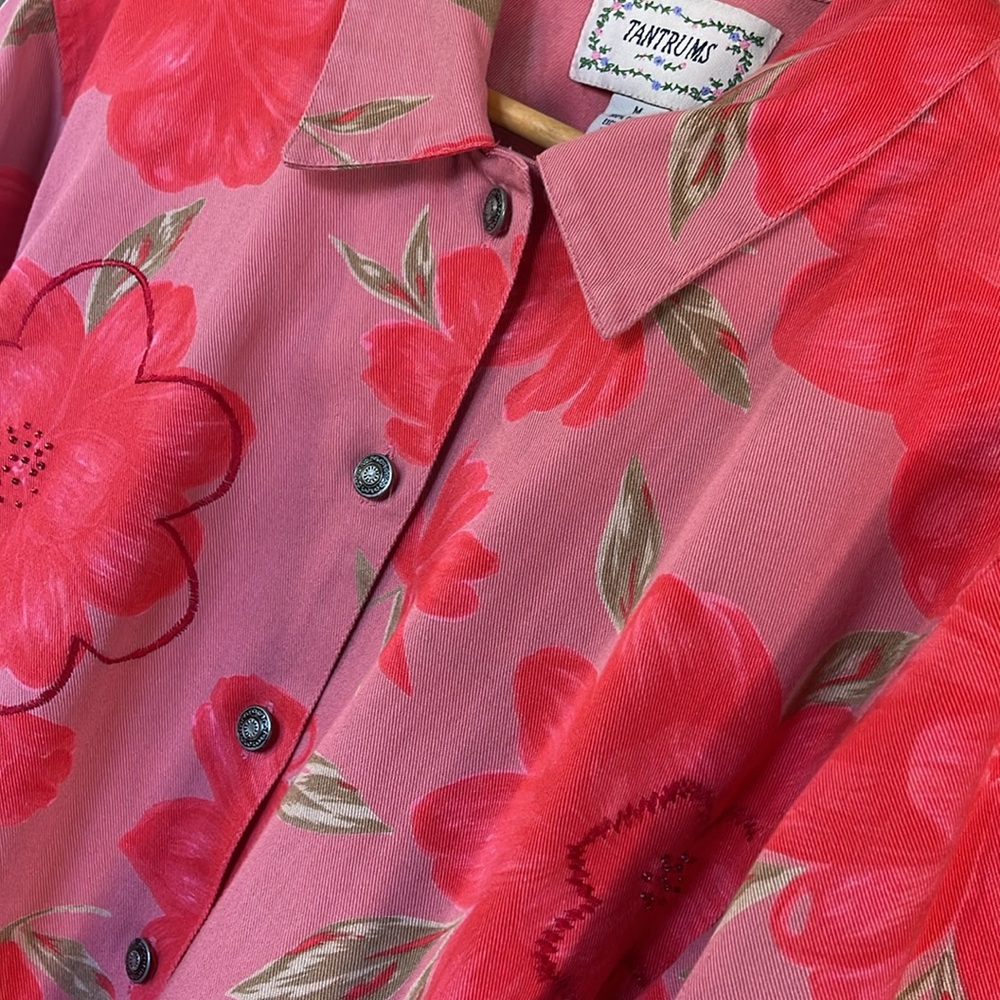 Tantrums Vintage ‘90’s Hibiscus Floral Jean Jacket Size M - Picture 2 of 12